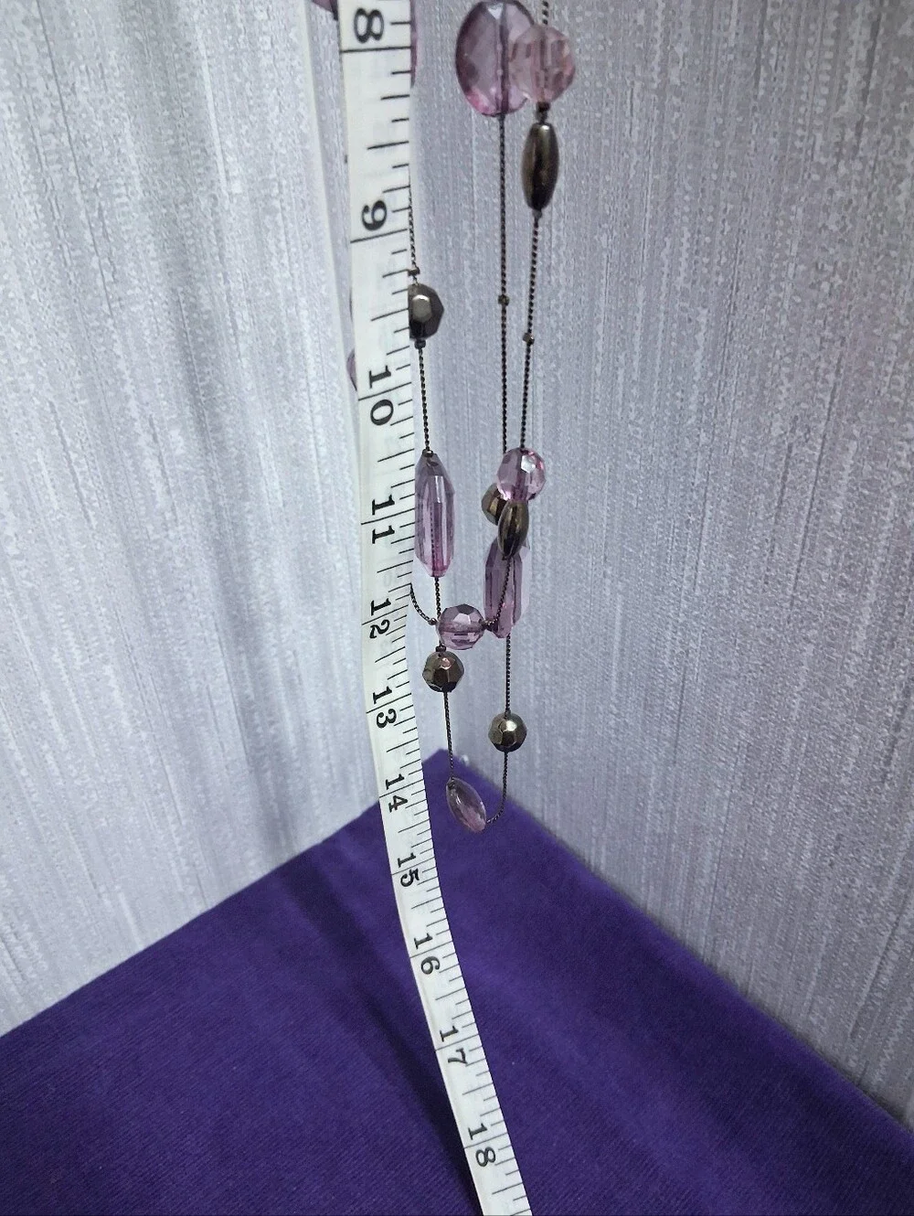 Vintage Double Strand Beaded Necklace Clear Purple And Gunmetal 24